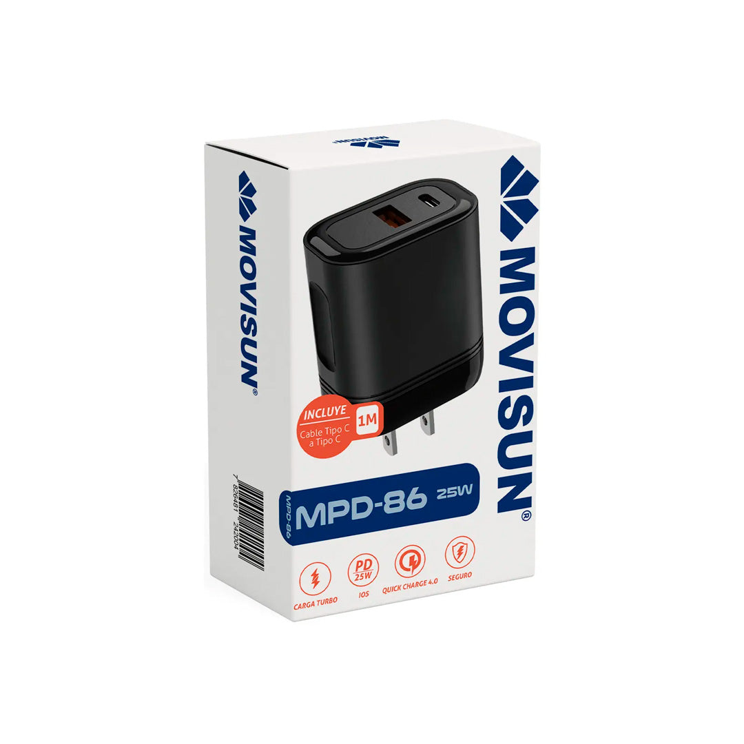 CARGA MOVISUN PARED TC-USB 25W GRIS MPD-86