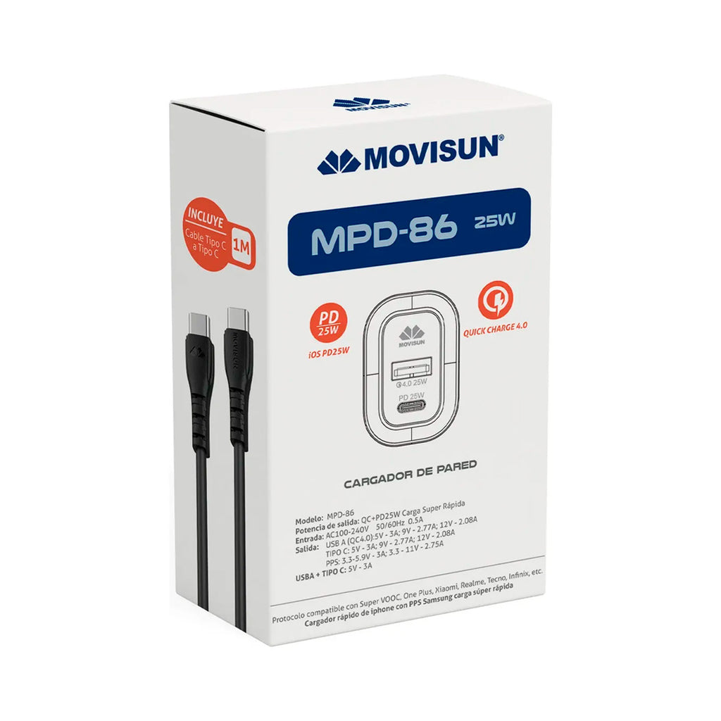 CARGA MOVISUN PARED TC-USB 25W GRIS MPD-86