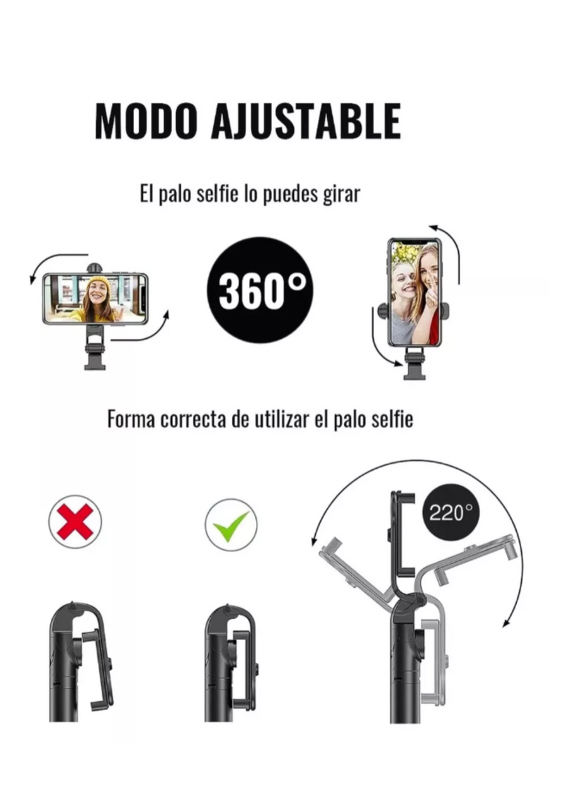 Palo Selfie Xt10 Bluetooth Tripode 3 En 1 Vertical-horizontal