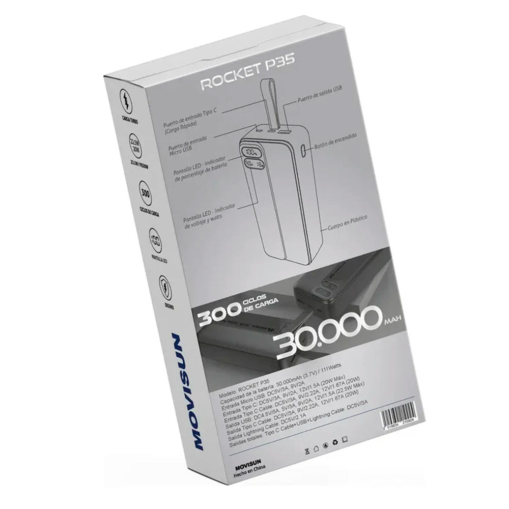 Powerbank Movisun Rocket P35 30.000 Mah Carga Rapida