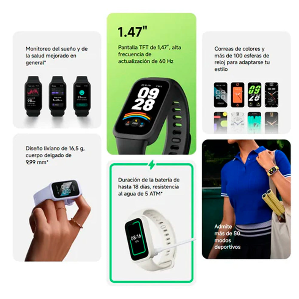 Pulsera Inteligente Xiaomi Mi Smart Band 9 Active Tft 1.47 Batería Hasta 18 Días Morado