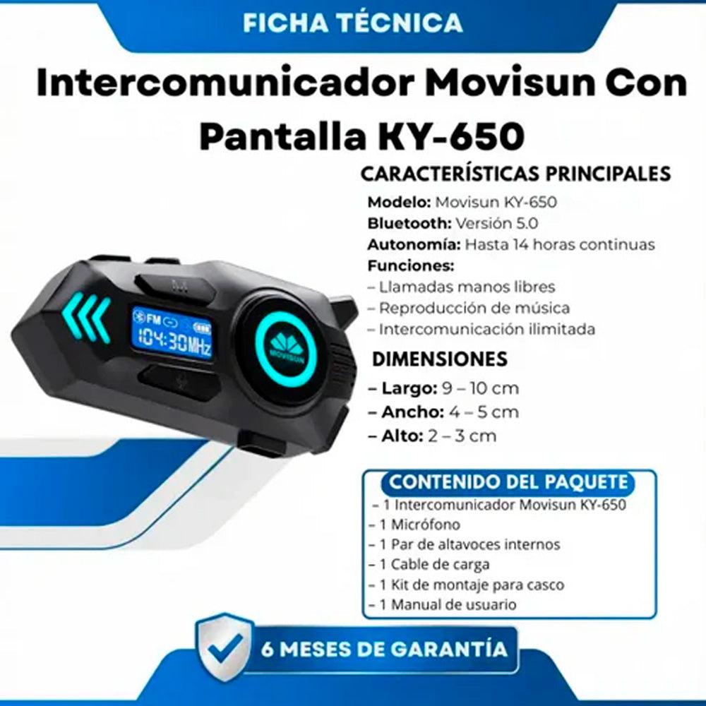 Intercomunicador Para Motos Movisun Ky-650