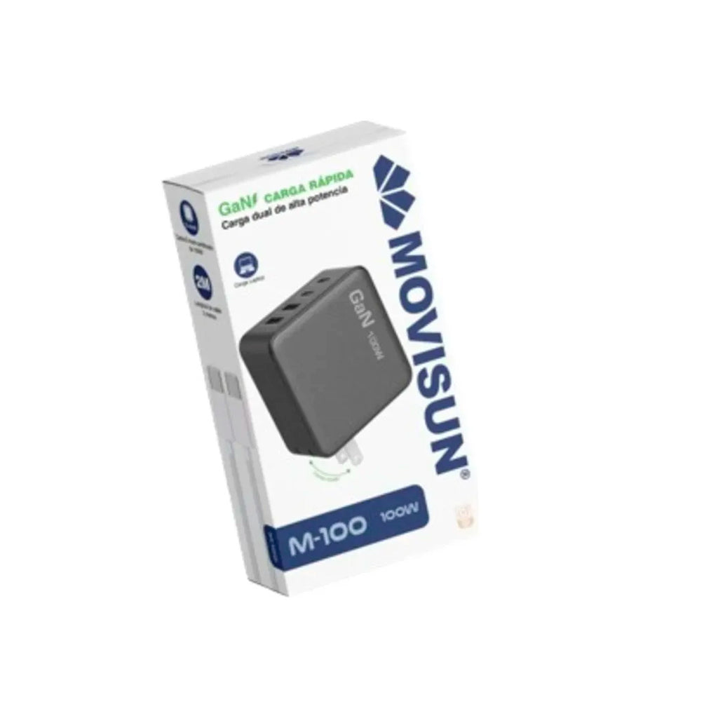 CARGA MOVISUN PARED DUAL TC-DUAL USB 100W NEGRO M-100