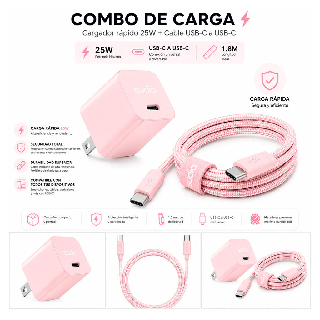 Combo Cargador Sudio P1 25w + Cable Usb C Trenzado 1.8m