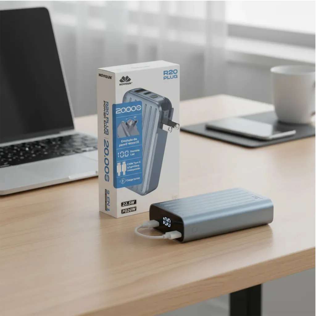 Power Bank Movisun R20 Plug 20000 Mah Carga Turbo 3 En 1 Azul