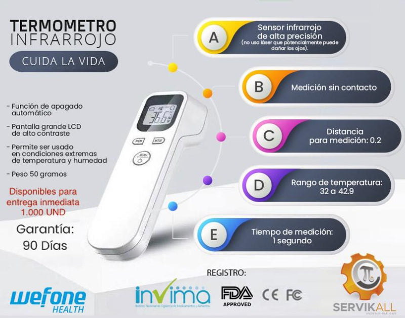 Termómetro infrarrojo con Invima marca Wefone